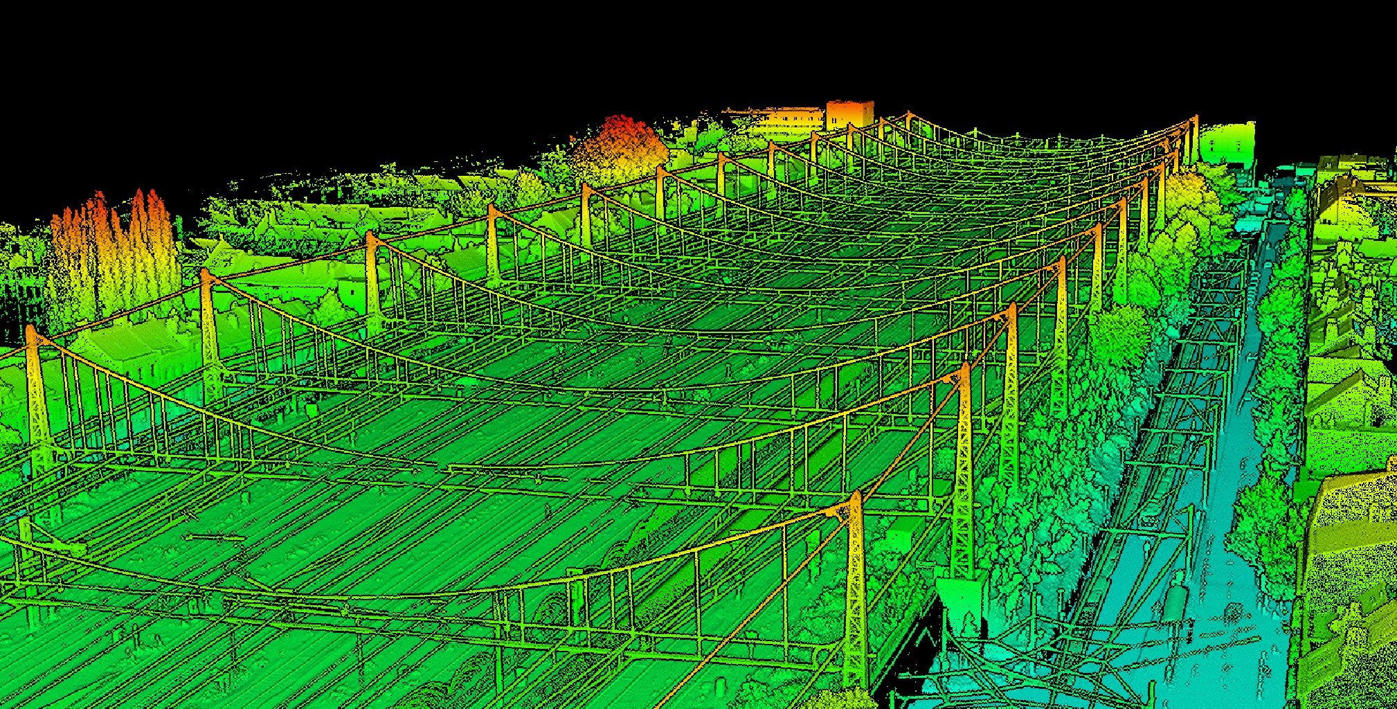 Colorized point cloud of an overhead line corridor