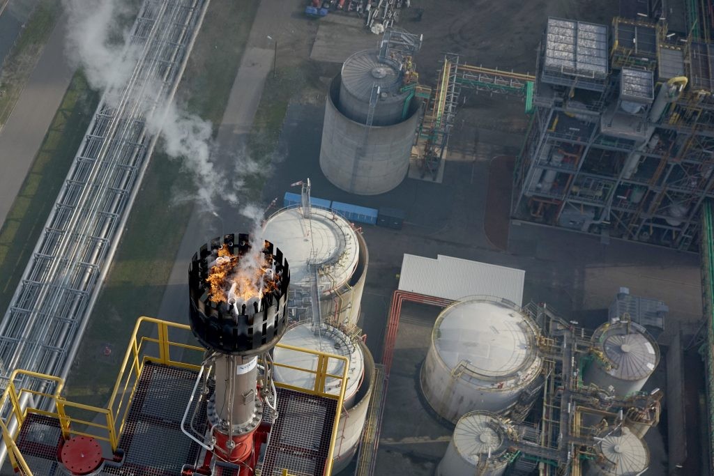 Aerial view of a burning flare